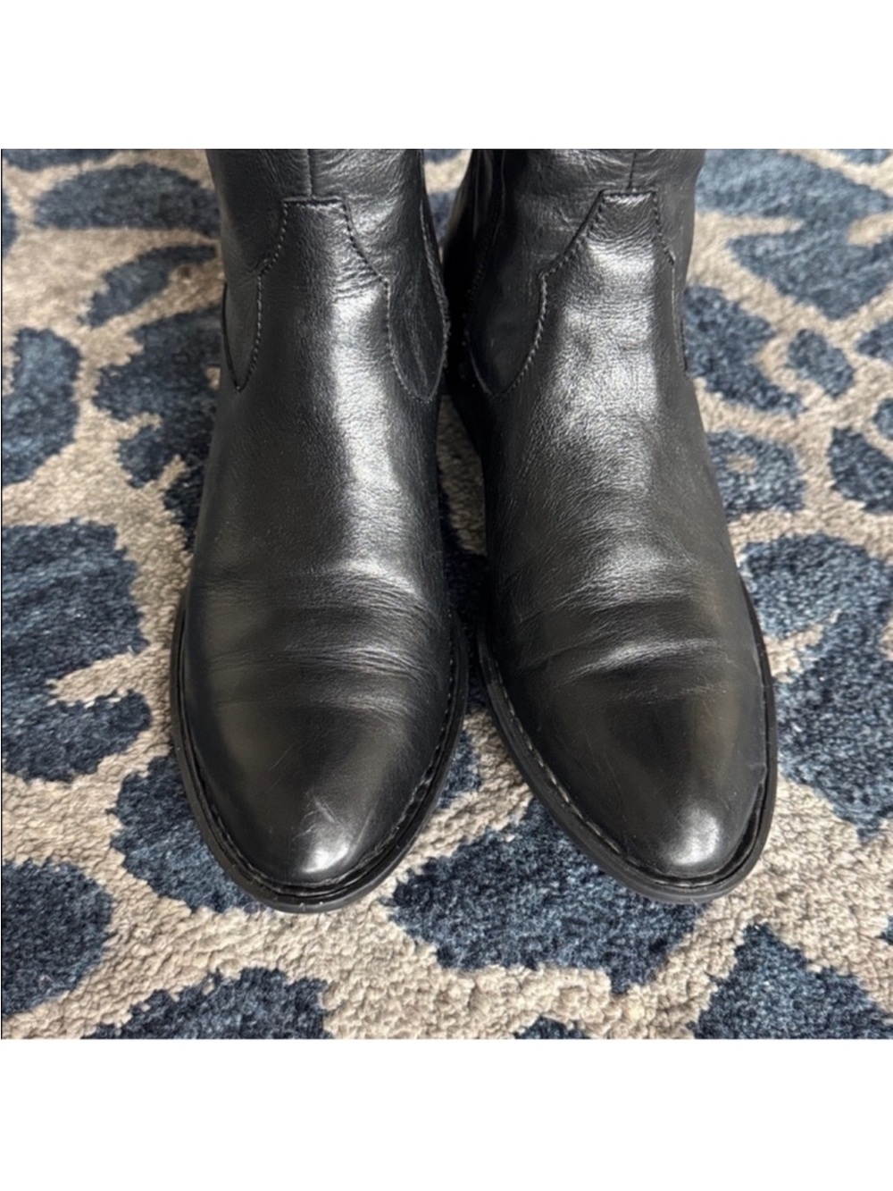 Born Knowl Black Leather Tall Knee High Riding Boots Sz 6 Side Zipper Closure - Picture 3 of 12